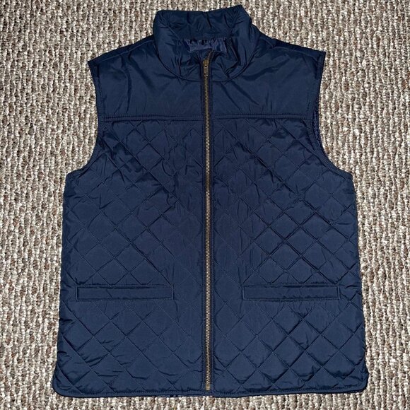 J. Crew Factory CREWCUTS Navy Blue Quilted Walker Puff Vest Jacket XL Full Zip - Picture 10 of 12